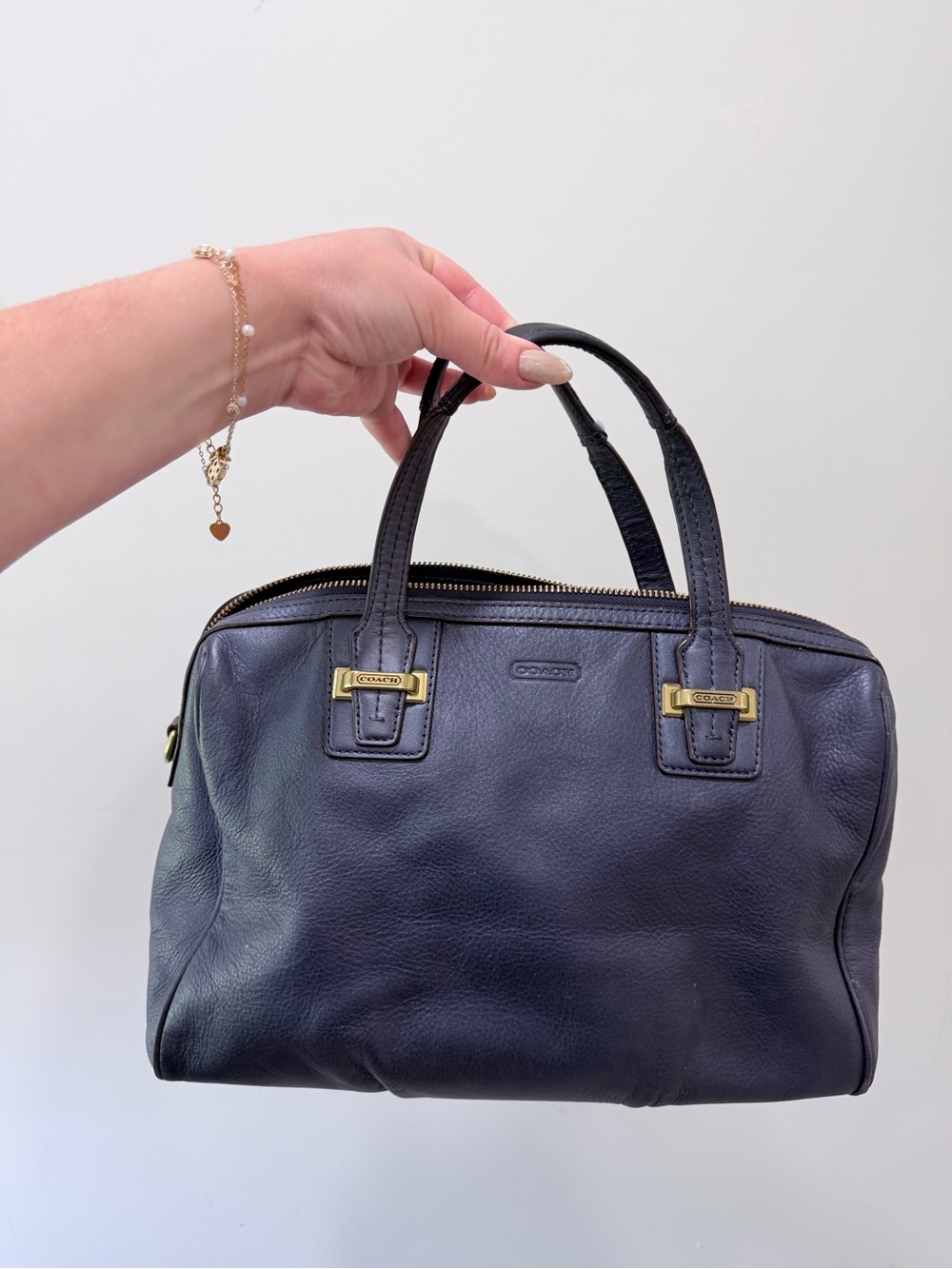 Coach Navy Blue Pebbled Leather Satchel Bag